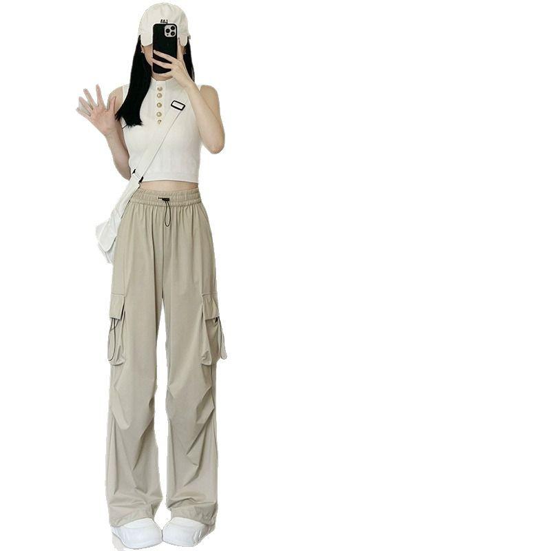 Petite Women's Quick-Dry High-Waisted Cargo Pants - Loose Wide-Leg Summer Hiking Pants