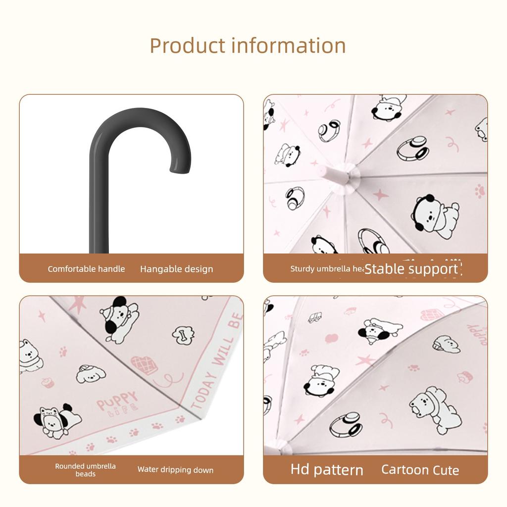 Cartoon Puppy Frosted Umbrella for Children and Students, Long-Handled Umbrella for School, Lightweight, High Aesthetic Value, Enlarged and