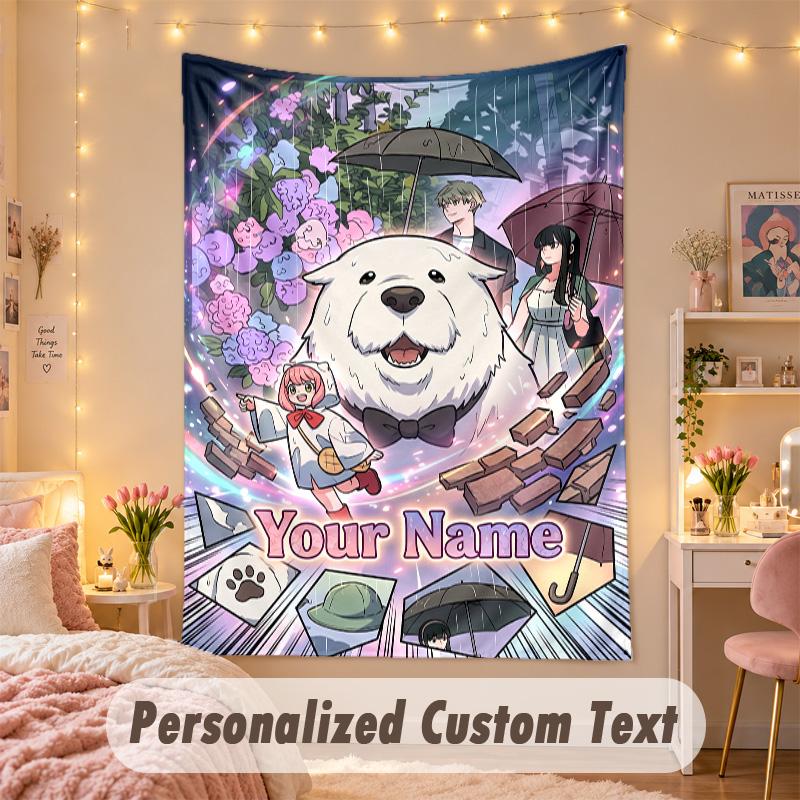 Custom Personalized Tapestry,Spy × Family Print Custom Name Text Wall Art Hanging for Bedroom