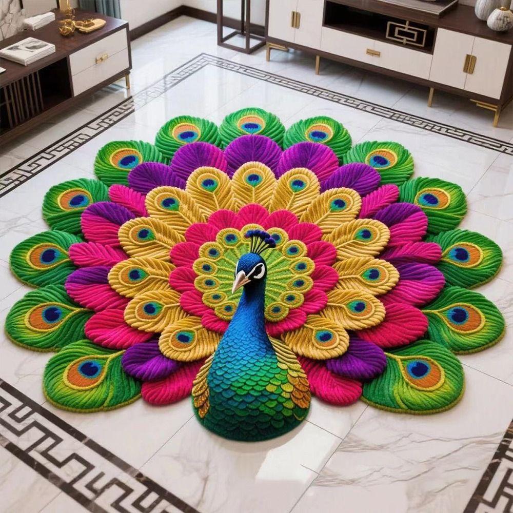 Soft Peacock Carpet Non-slip Door Gasket Portable Blanket  for Living Room Tea Table Bedside