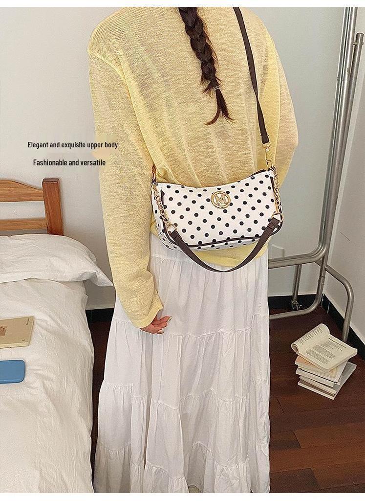 Women's 2026 Spring/Summer Retro Polka Dot Large Capacity Crossbody Shoulder Bag