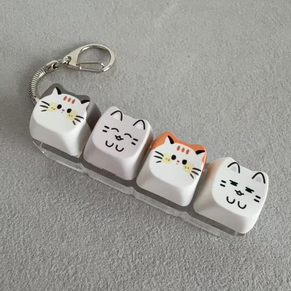 Finger-Tip Pressing Button Cat Fidget Clicker Keychain 4-Key Keycap Keychain Bag Charm