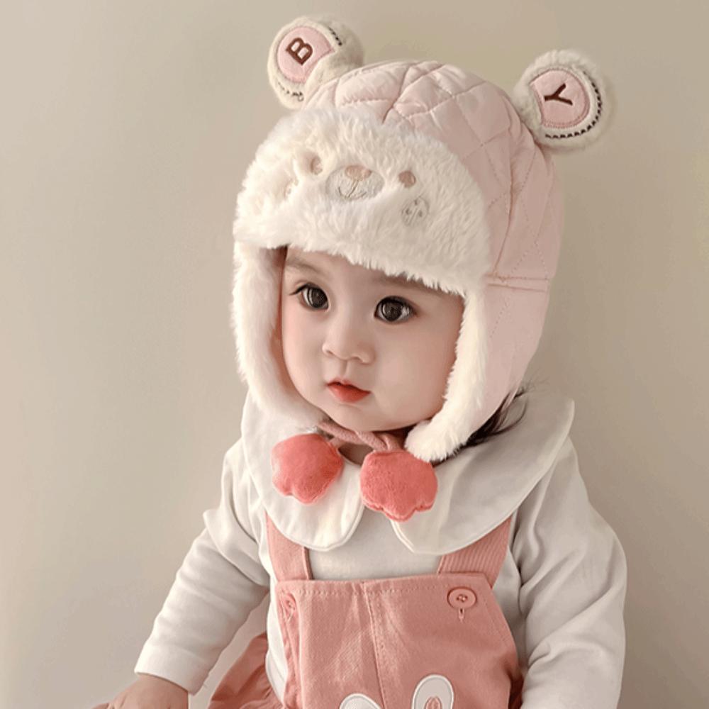 Plush Cartoon Bear Baby Hat Adjustable Trendy Baby Beanie Cap Warm Earmuffs Toddler Cap  Winter