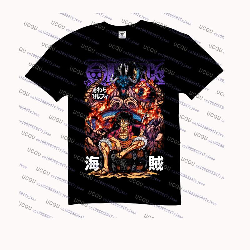ONE PIECE Joint Short-sleeved T-shirt Luffy Gear5 Night Cotton Men's and Women Oversize Fashion Bandai Cosplay Tshirt Kid/Adult