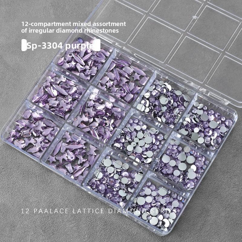 12 Grid/box Nail Art Jewelry Nail Diamond Flat Bottom Color Rhinestone Irregular Resin Mixed Nail Diamond
