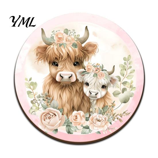 Scratch Resistant Desktop Pads Highland Cow Cork Coasters, Cute Floral Farmhouse Drink Mats with Decorative Home Kitchen Accessories Non-Slip