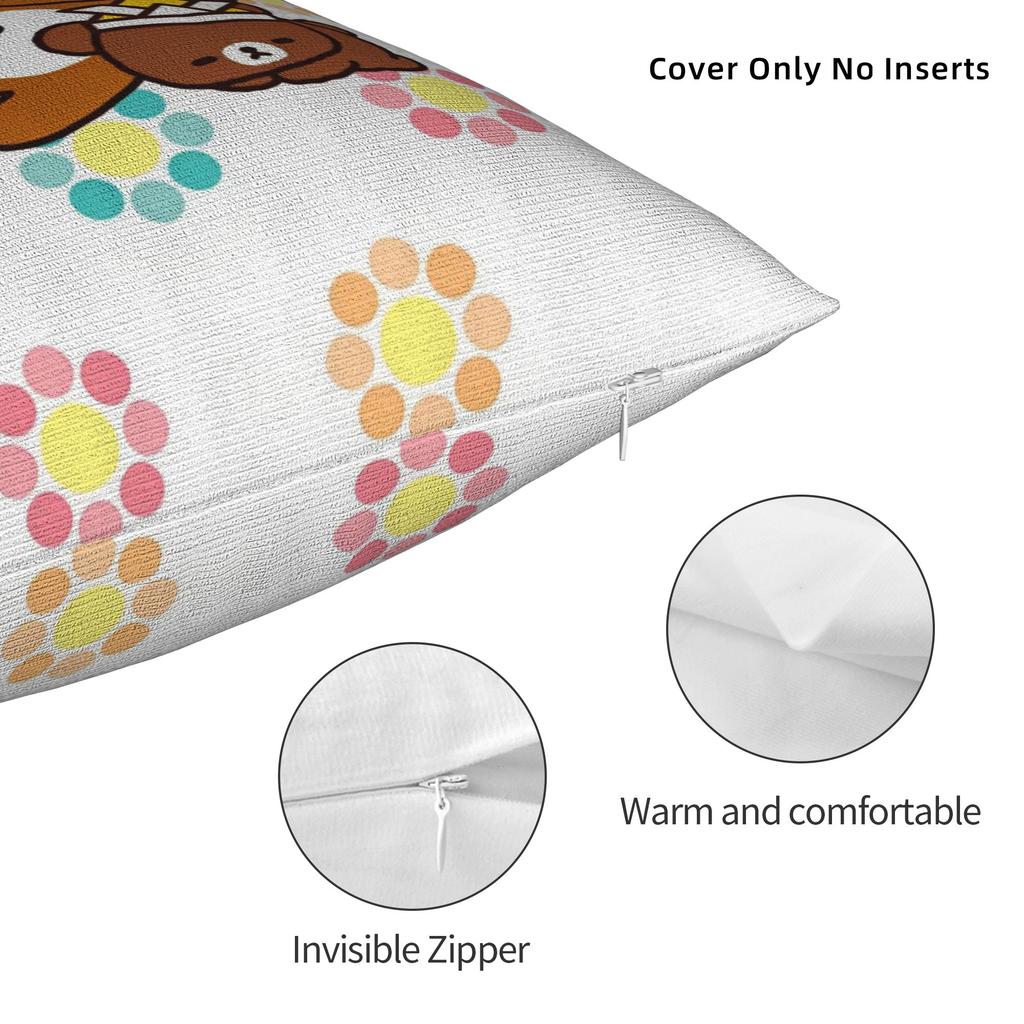 Rilakkumas Square Pillow Case Strawberry Cartoon Cushion Covers Novelty Polyester Decor Pillowcase for Home 18x18