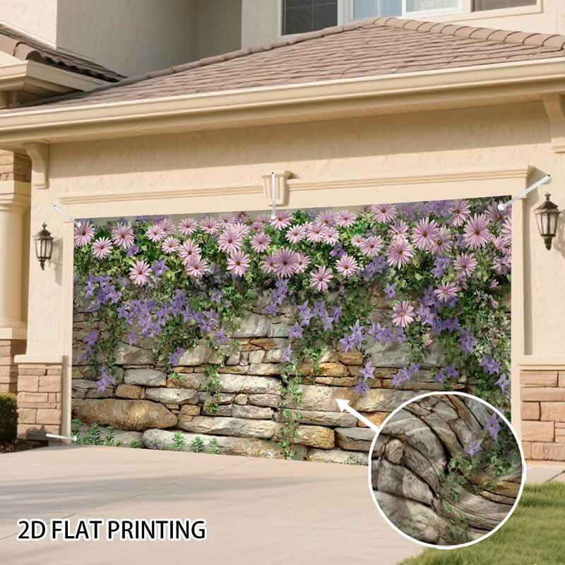 2D Purple Daisy Stone Wall Backdrop for Photo Booth & Party Decor