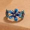 Adjustable Open Ring With Enamel Floral Design Vintage Boho Style Copper Finger Women Men