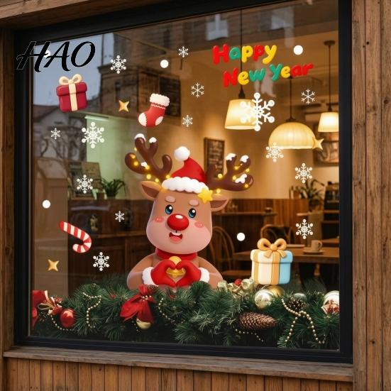 Christmas Party Supplies for Windows Window Stickers, Static PVC Decals with Santa Claus Reindeer Snowman Thickened Durable Holiday Clings Patterns,