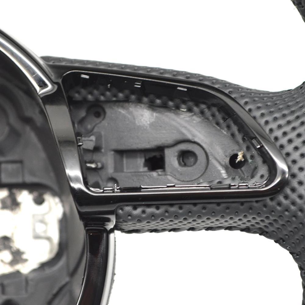 Suitable for A4 B8 A3 8V A4 A5 A7 Q3 Q5 Q7 Black Stitching All Leather Perforated Flat Bottomed Steering Whee