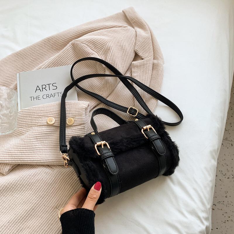 Autumn Winter PU Women's Crossbody Bag Ladies Vintage Satchels Patchwork Soft Plush Handbags For Female Fahion Messenger Bag