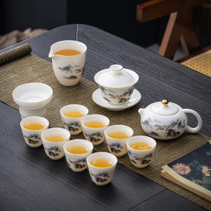 High-end Suet Jade Porcelain Tea Set for Home Use, Gifts for Customers, Gifts for Business Companies, Wine Industry Activities