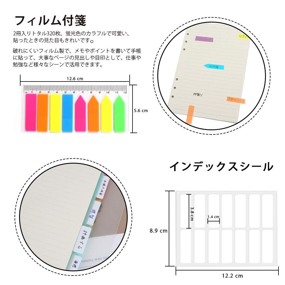 LEOBRO System Planner System Planner A5 Set of Refill PP Color Clear Sticky Note Horizontal 6 Transparent Business For Memo PP Set, Refill, Size, 2,