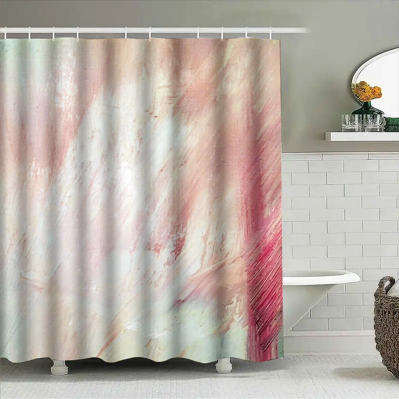 Modern Bathroom Shower Curtain With Abstract Painted Design Pink And White Colors For Home Decor (180X240Cm)