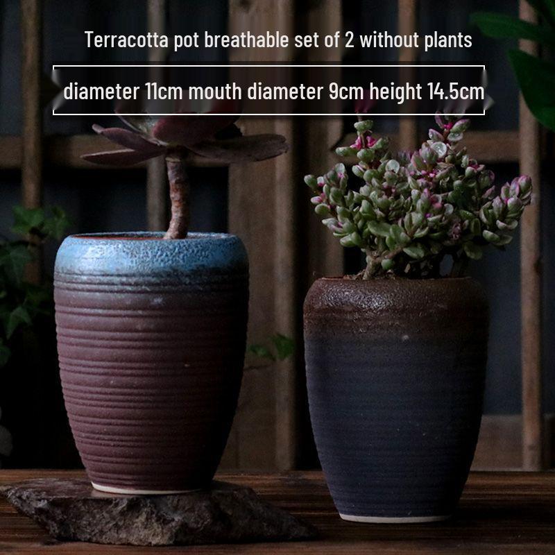 Succulent Ceramic Stump Pot: Retro Terracotta, Breathable & Water-Absorbing, Creative Small Flower Planter