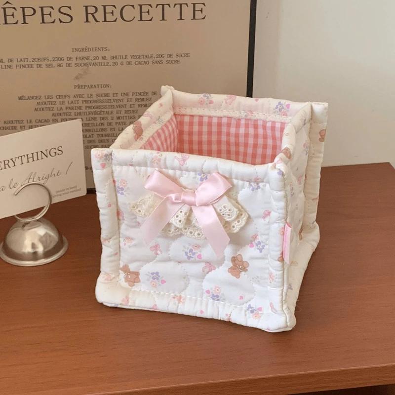 Cute Square Storage Basket Pantry Bedroom Decor Desk Item Organizer Debris Organizing Bag for Snacks Sundries Clutter Management