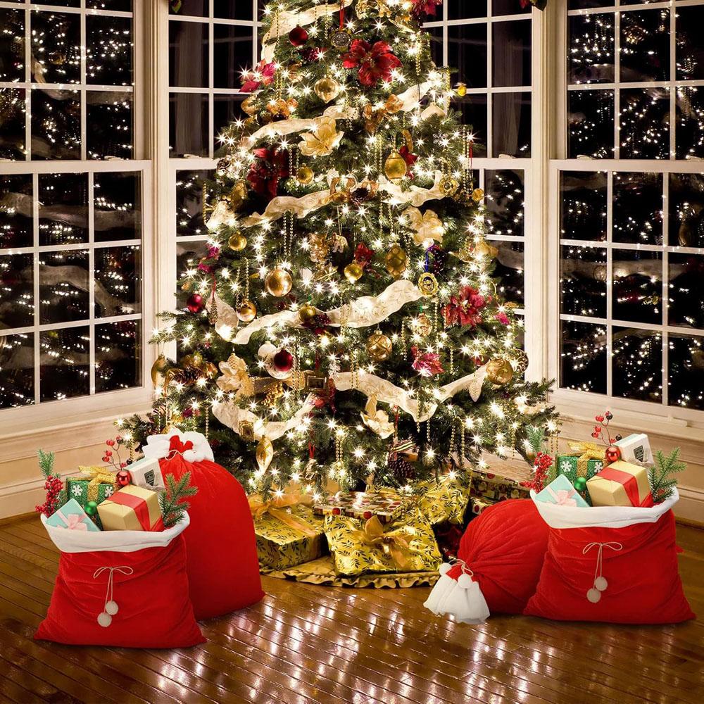Large Red Velvet Santa Claus Gift Bag With Drawstring Christmas Present Xmas Toys Holiday Party Favor Sack