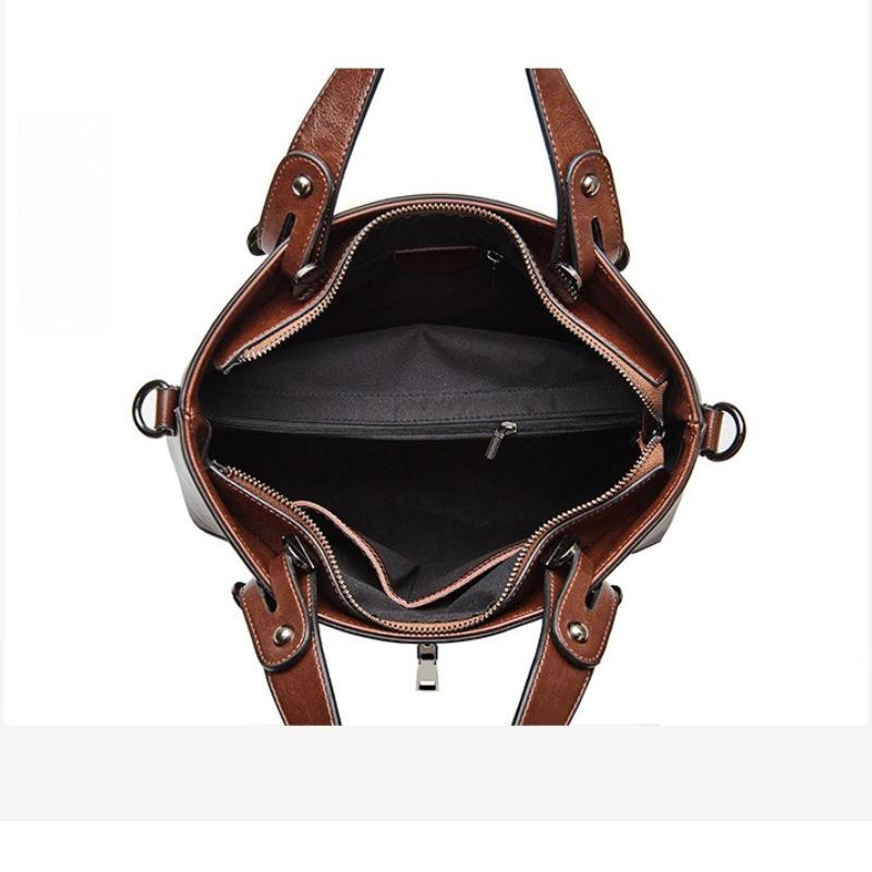 Women Shoulder Cross Body Handbag Top Handle Bag Genuine Leather Casual Designer Lady Female Oil Wax Cowhide Messenger Tote Bag