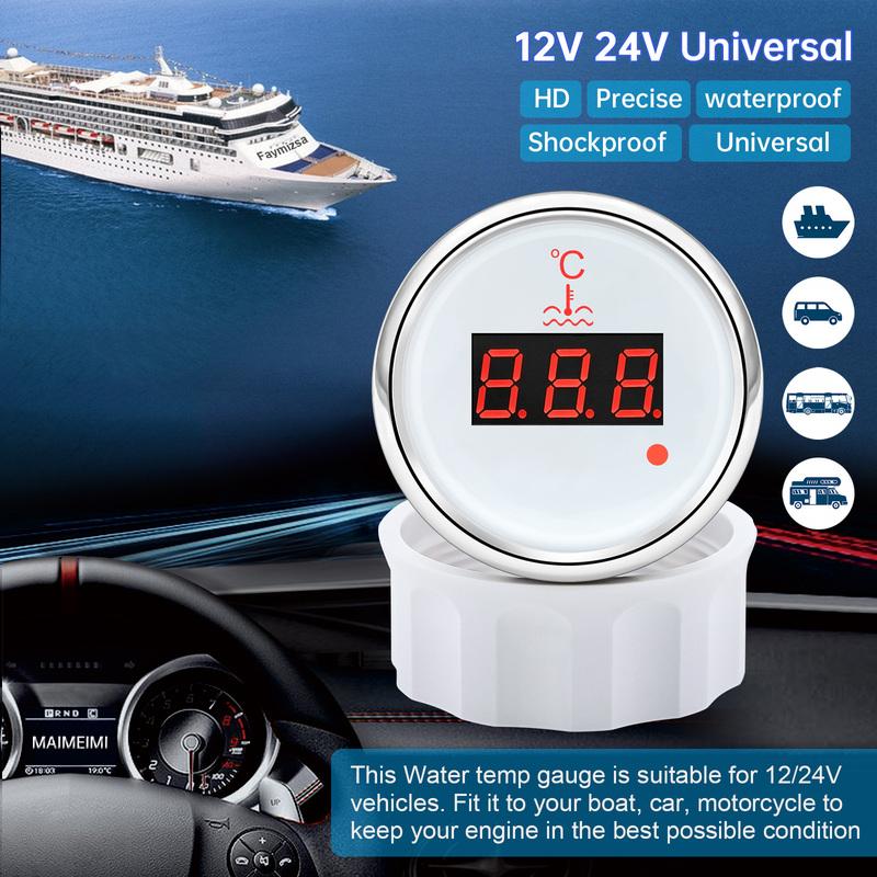 Red Light 0~120℃ Water Temp Meter+Sensor Digital Water Temperature Gauge with Alarm for Car Marine Yacht Boat 12V 24V ized