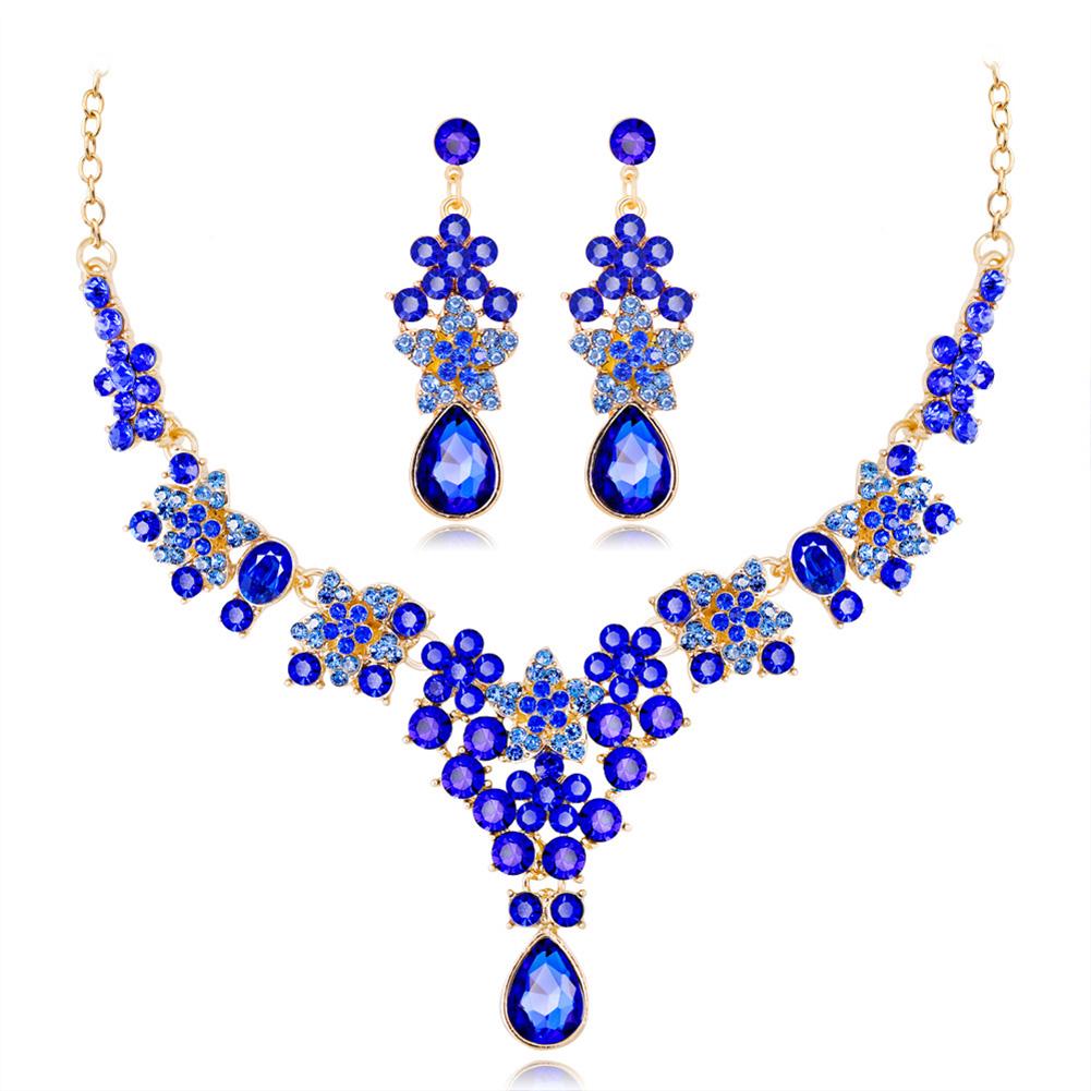 Women Bridal Multi-color Jewelry Set Elegant Fashionable Diamond Alloy Necklace + Earring Set