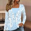 Tops for Women Flower Print Long Sleeve Fake Two‑Piece Top Fall Casual Slim Pullover Women's Long Sleeve Top