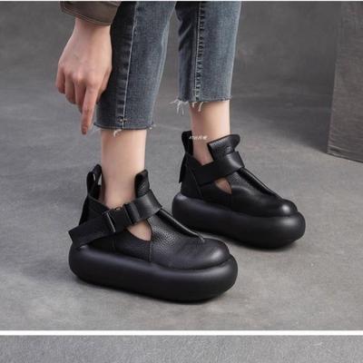 2025 Nuovi Stivali alla Moda da Donna Punta Tonda Suola Piattaforma Fibbia Stivaletti Corti Svuotati Retrò Versatili Scarpe Singole Primavera e Autunno