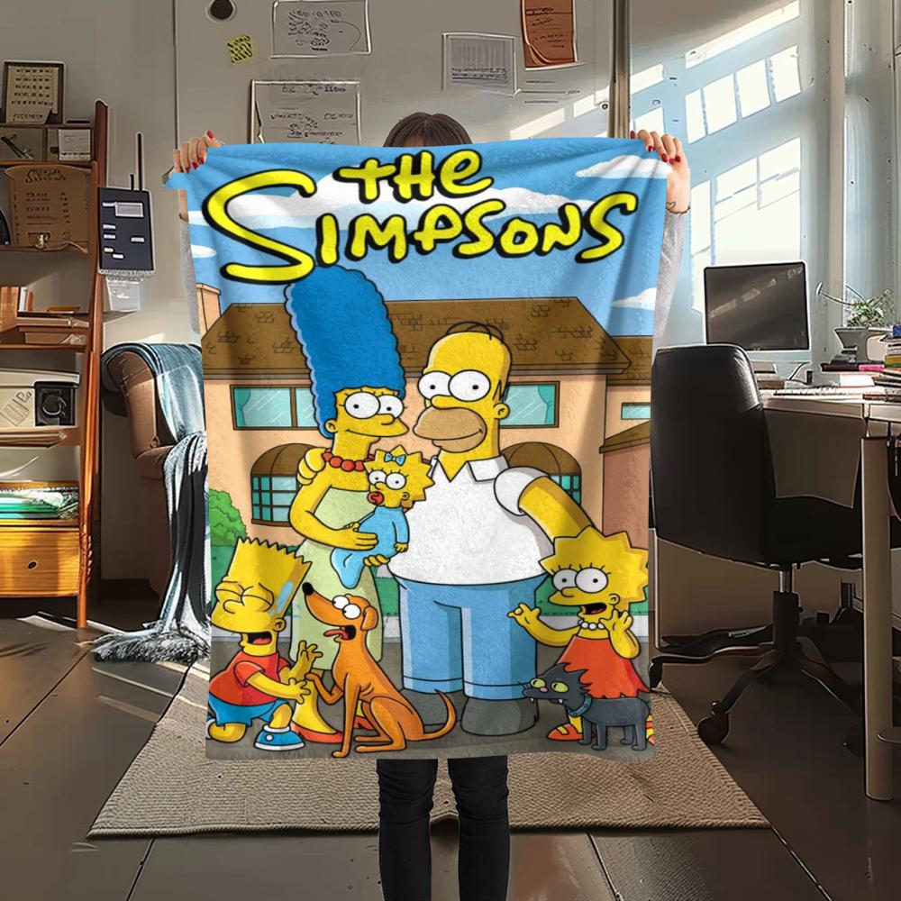 

1 шт. Фланелева ковдра з принтом родини Сімпсонів, Висока якість, Зручна для всіх сезонів, Декор для дому, Тепло та затишок, Ідеально для подарунків 80cm x 120cm