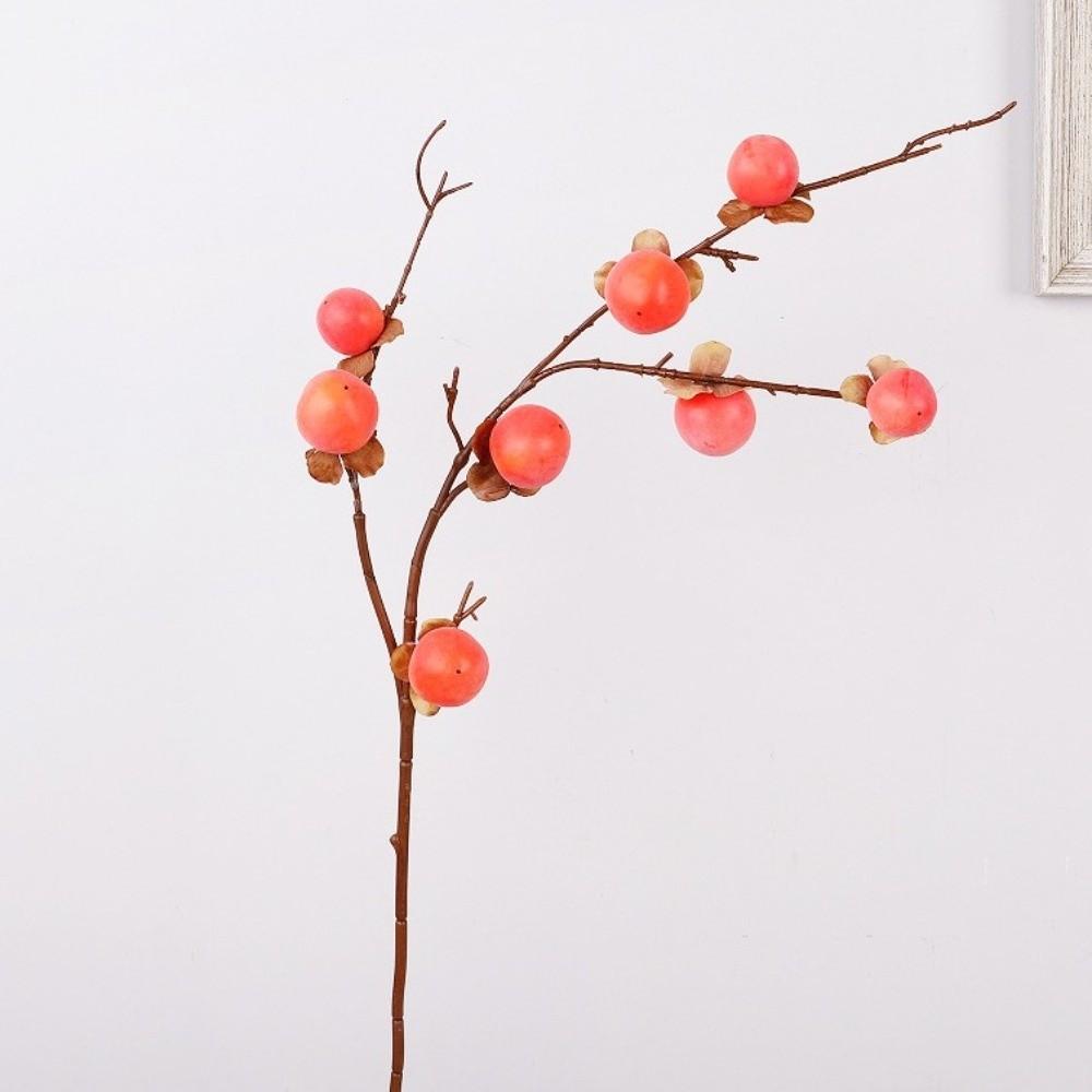 8 Heads Artificial Persimmon Branch Realistic Handmade Simulation Persimmon Fruit Elegant Plastic Fake Plants Living Room