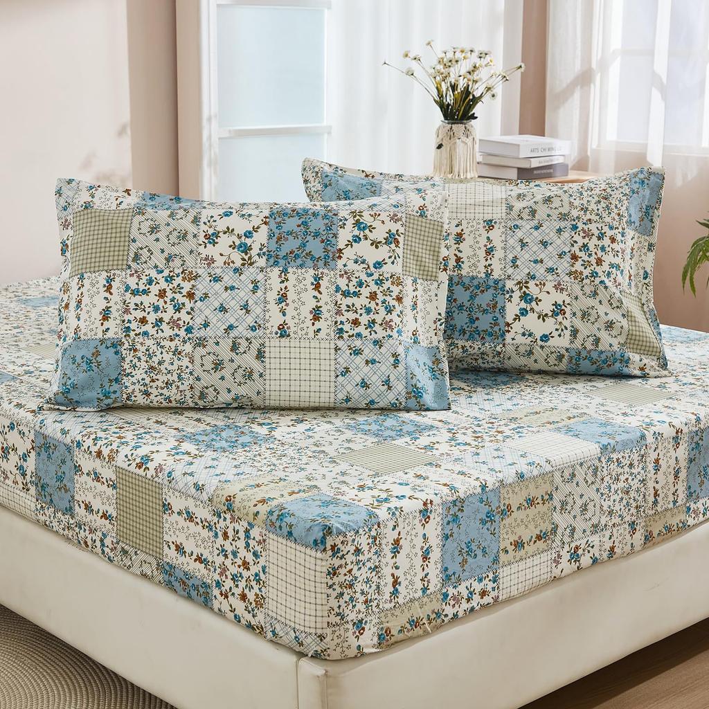 Simple And Fresh Flower And Plant Pattern Bed Hat Three-Piece Digital Printing Bedding Set Children And Adults