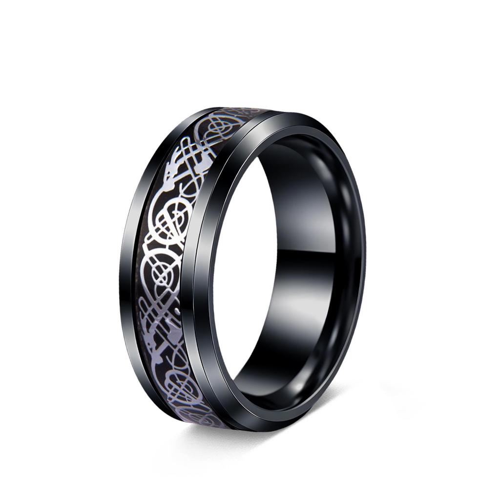 8mm Men's Stainless Steel Celtic Dragon Black Wedding Ring Set