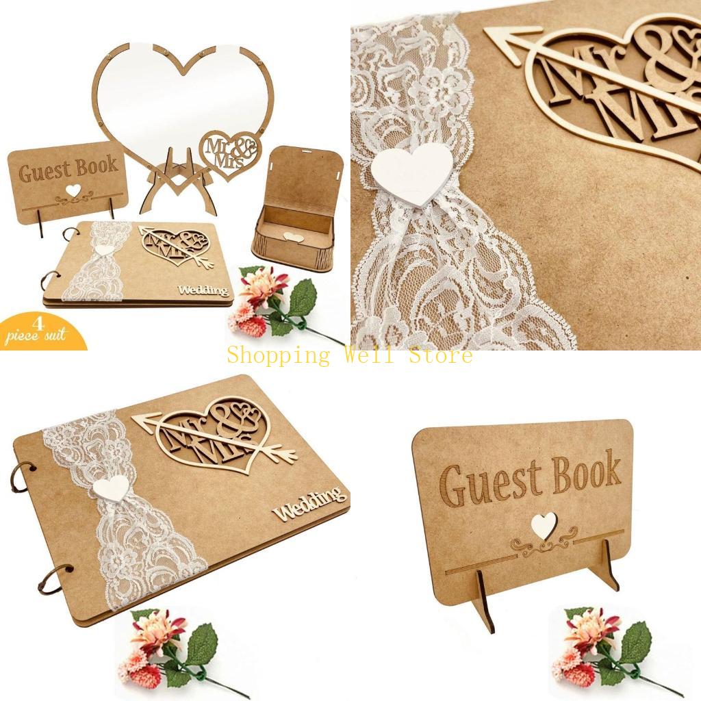 KX4B Набор Книги Пожеланий для Гостей Свадьбы Украшение в Форме Сердца Место для Хранения Декорация для Свадебного Приема Помолвки Годовщины China Mainland