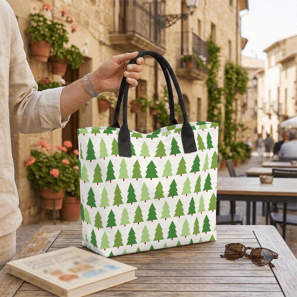 Christmas Tree Pattern Tote Bag Casual Large Capacity Canvas Handbag for Daily Use
