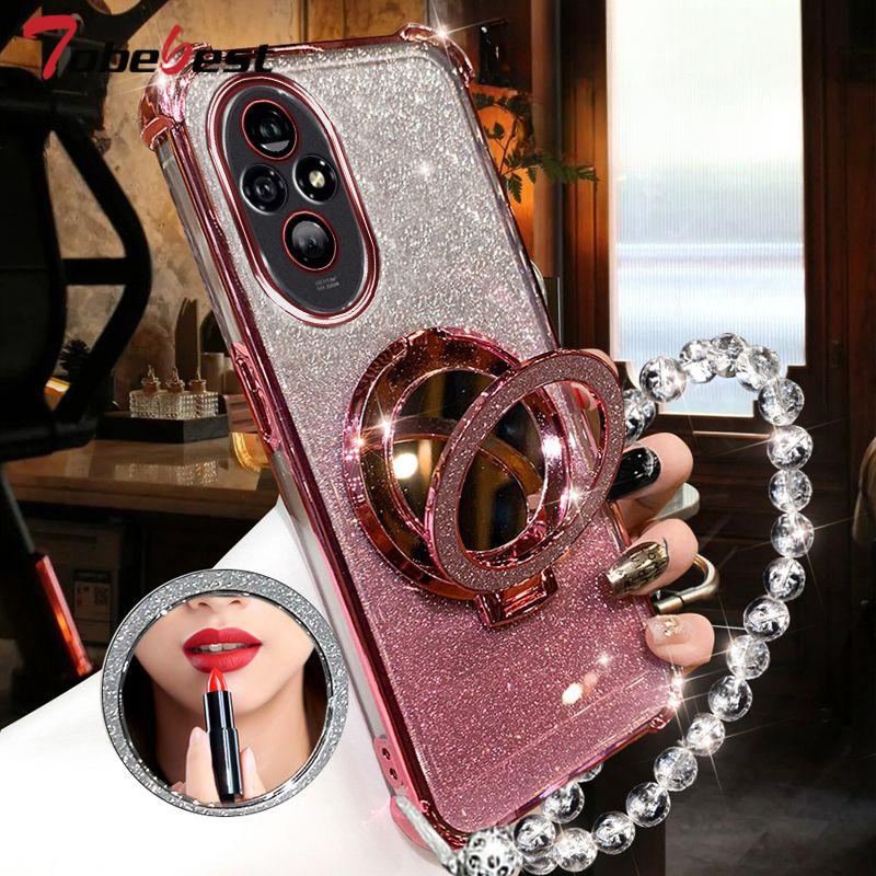 Shockproof GLITTER Plating Crystal Bracelet Magsafe Phone Holder Case For Huawei Honor 200 100 90 80 70 60 Pro Cover