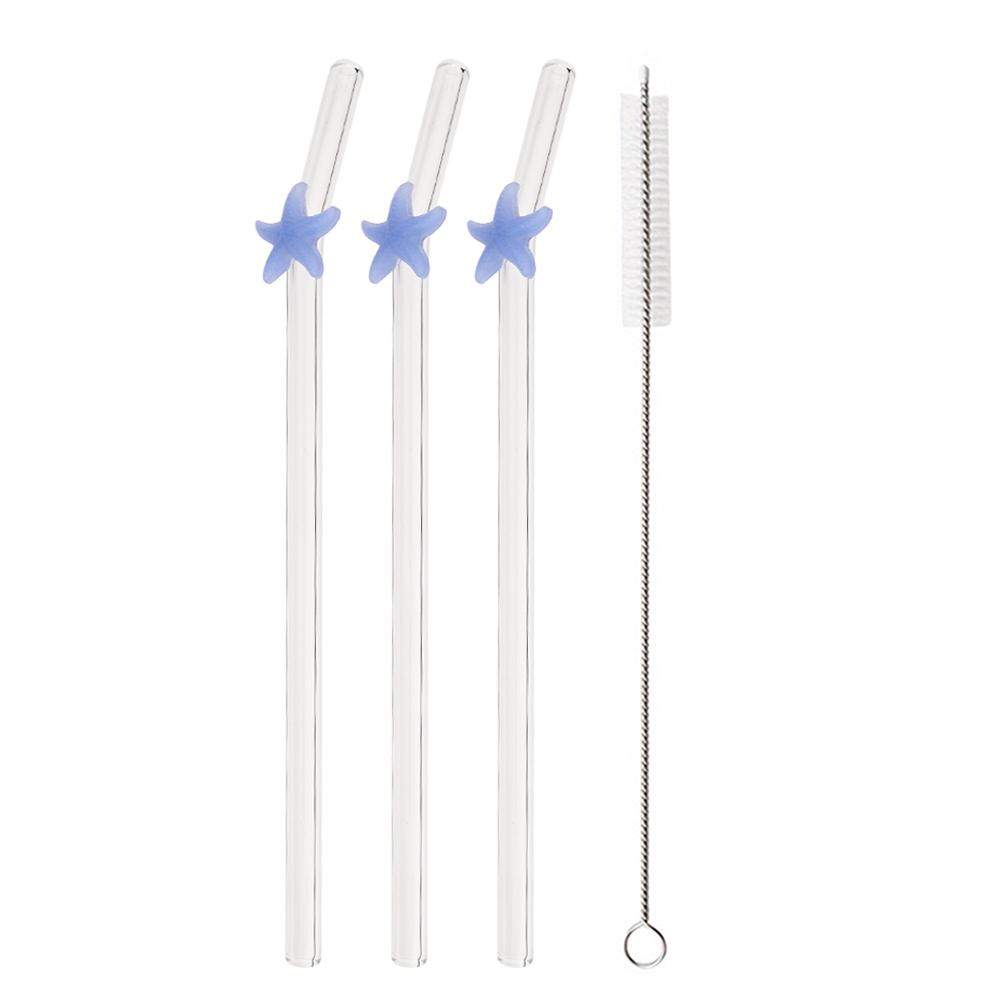 

4Pcs/Set Drinking Straw Set High Borosilicate Glass Bent Straws Set with Brush Milk Shake Coffee Cocktail Straw Bar Drinkware синий