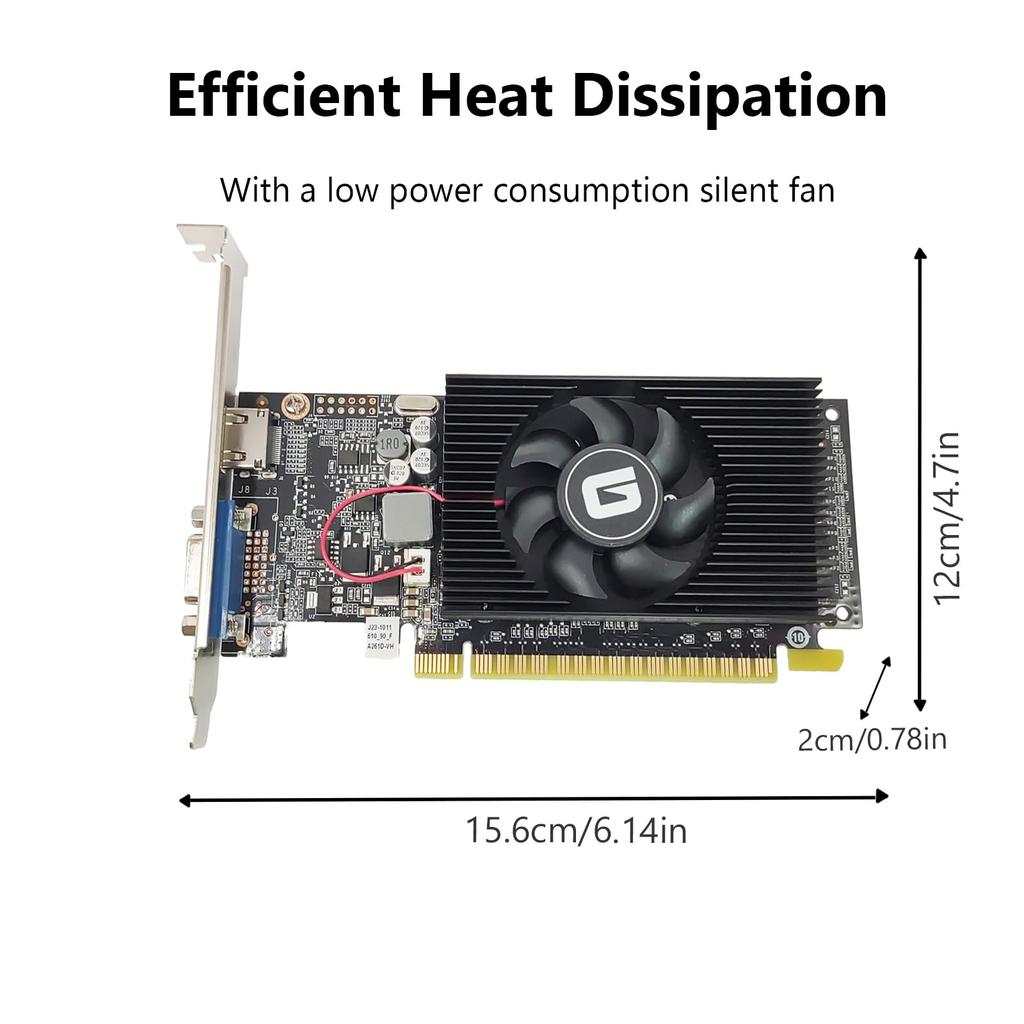 GeForce GT 610 Graphics Card, 2GB, DDR3, 64-bit, PCI Express X16, DirectX 11, HDMIVGA, Low Profile, Entry-level GPU for PC, SFF, and HTPC, Compatible