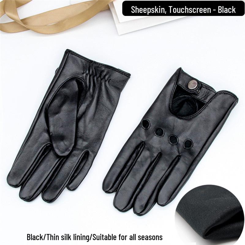 Pánské zimní kožené rukavice s fleecovou podšívkou a dotykovým displejem pro jízdu, řízení a cyklistiku - Celoroční ovčí rukavice