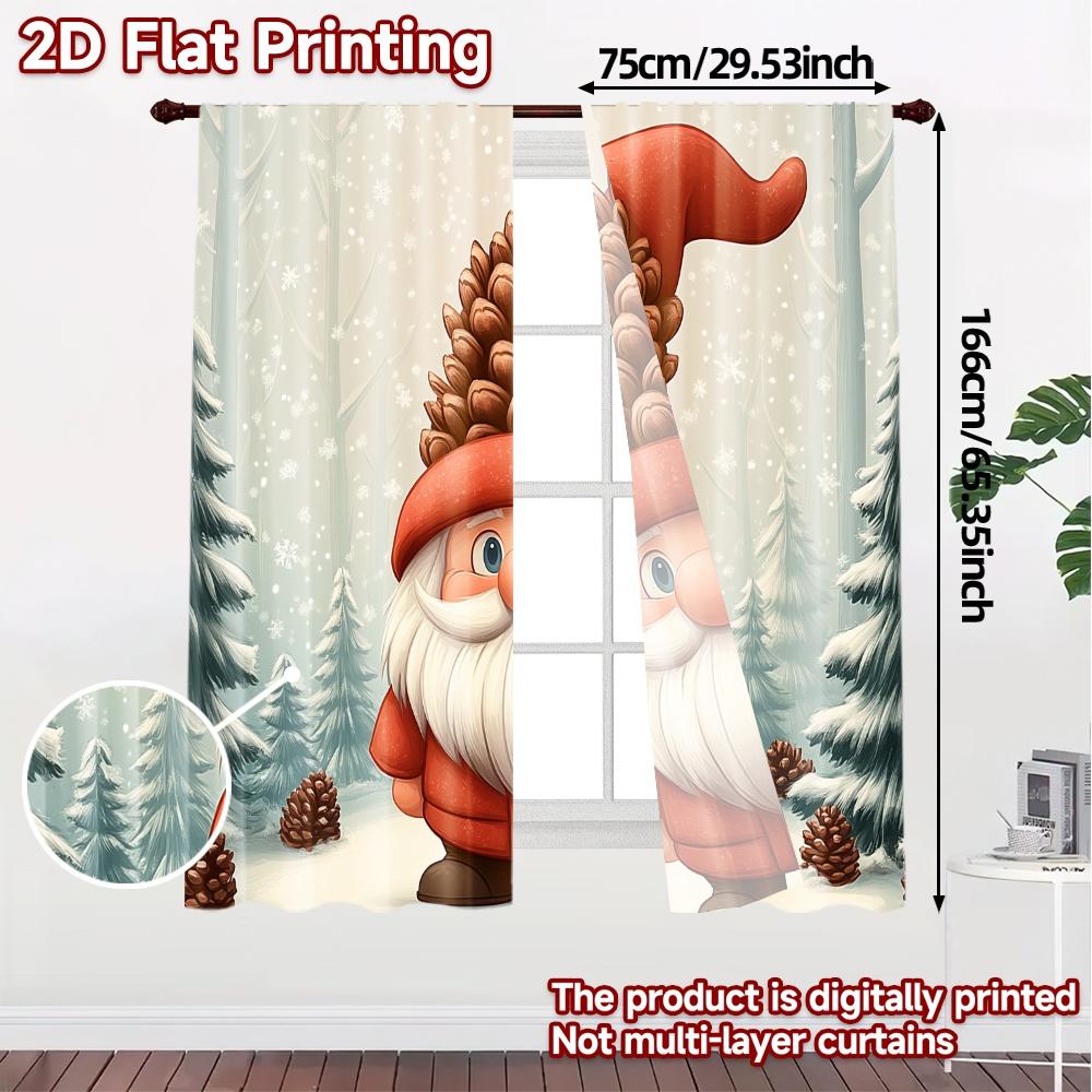 2pcs,Curtains Cute Gnome Winter Christmas Holiday (3) Modern Minimalist Curtains Versatile Polyester Fabric Curtains Thermal