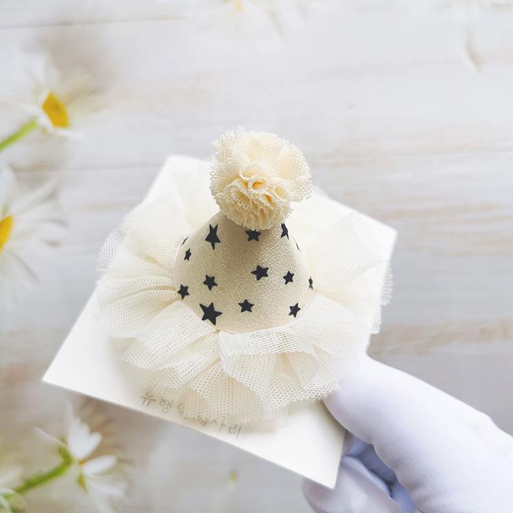 Korean Princess Birthday Headdress: Cute Yarn Ball Hat Hair Clip for Girls