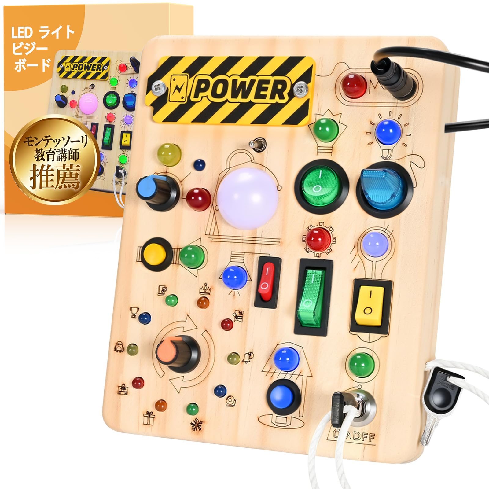 

Montessori Busy Board Educational Toy for 1, 2, and 3-Year-Olds, LED Lights, Birthday Gift for Boys and Girls, Fine Motor Skills Development, Safe