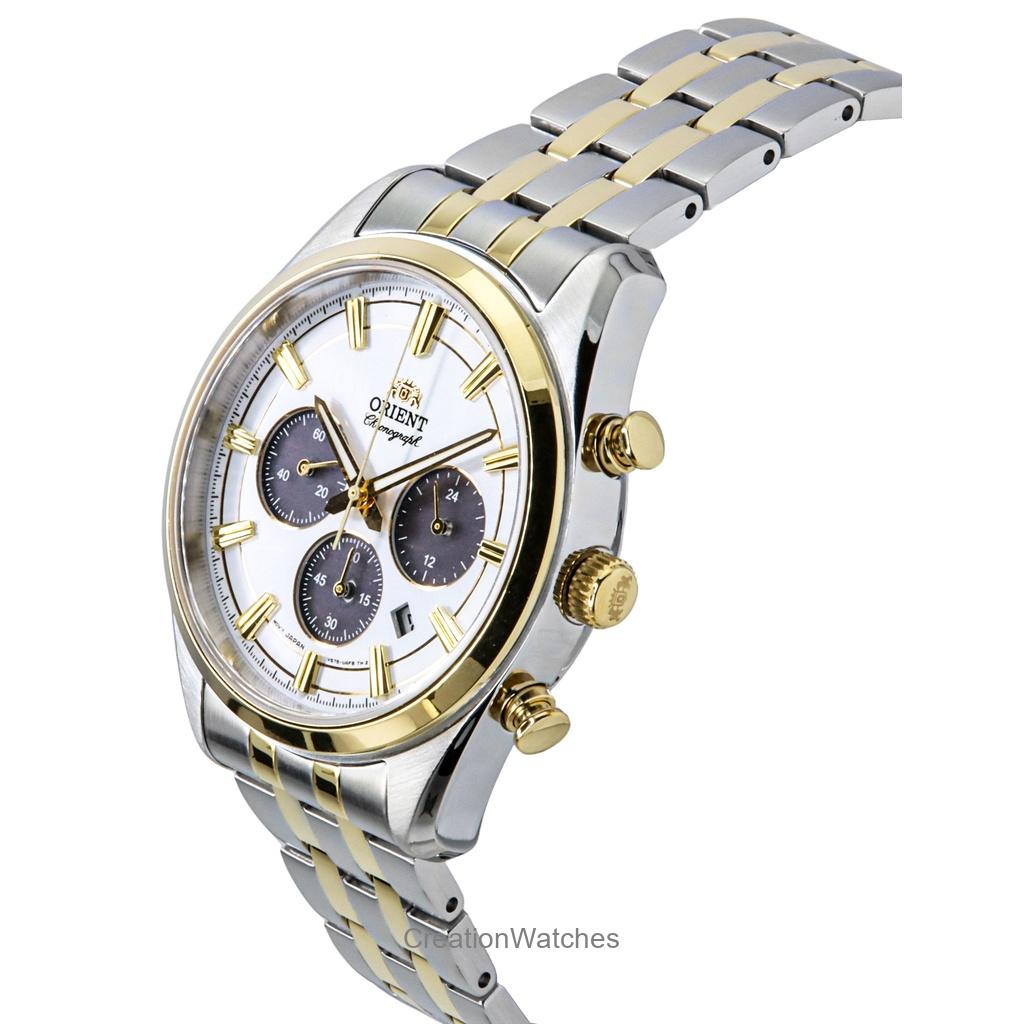Orient Contemporary Chronograph Two Tone Stainless Steel White Dial Quartz RA-TX0302S Men's Watch