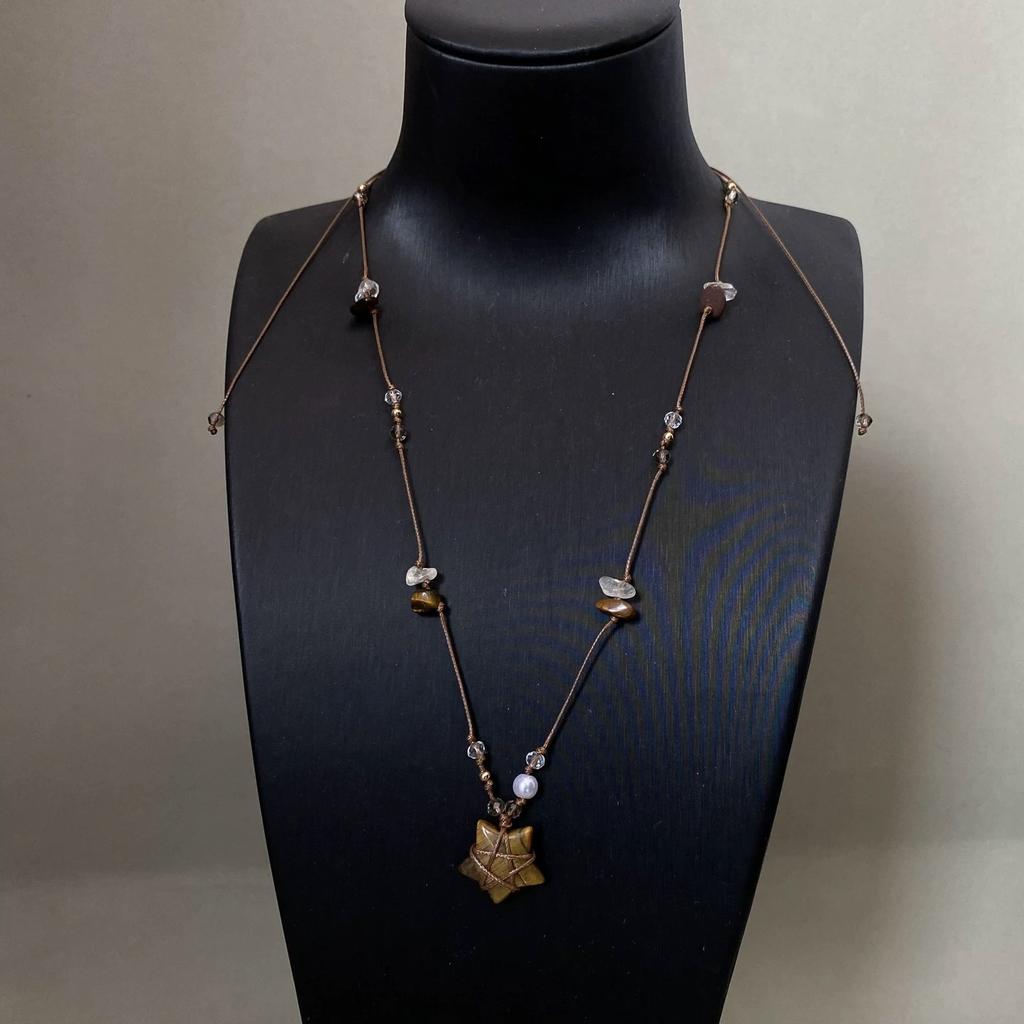 Lucky Star Tiger Eye Stone Beaded Braided Necklace, 2025 New Luxury Minimal Sweater Chain Choker