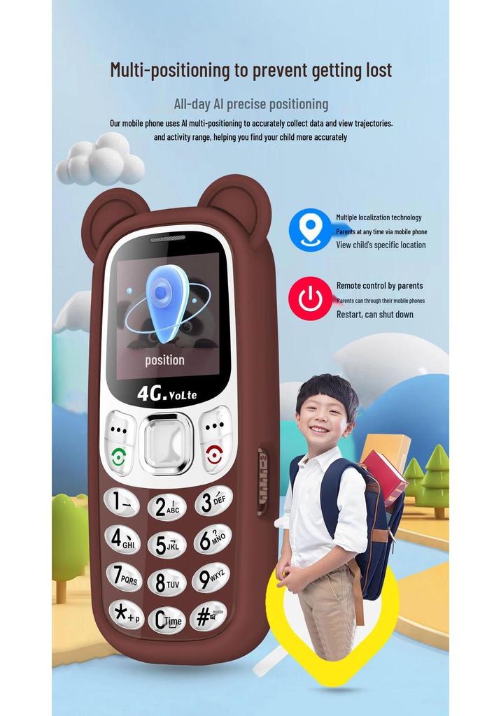 Universal 4G/5G Kids Mini Cartoon Phone with GPS, Anti-Internet Addiction, Elderly Mode, and Bear Paw Silicone Case