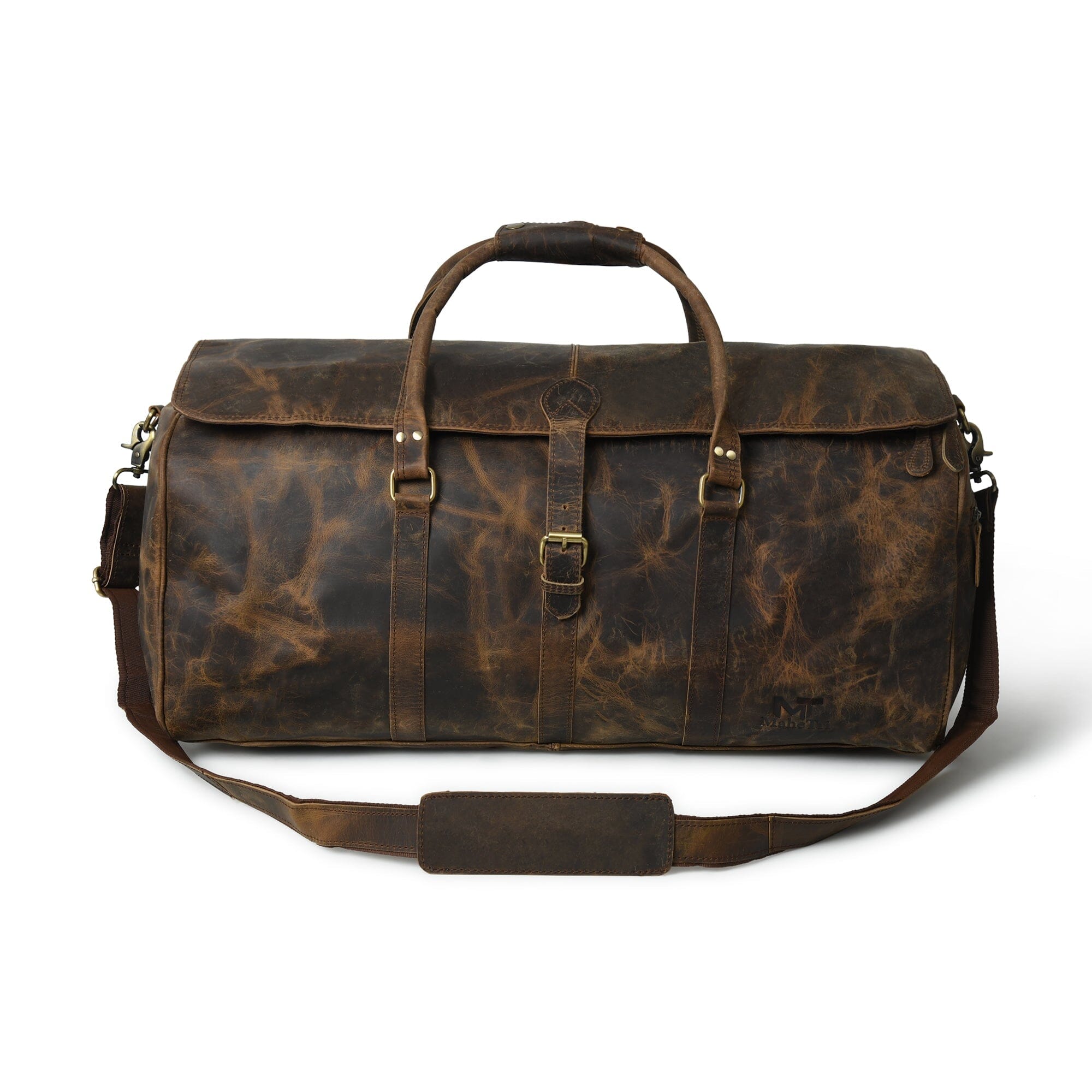 

MaheTri The Bolton Flap Duffel- Dark Brown Premium Leather Duffel with Spacious Compartment & Adjustable Shoulder Strap for Men & Women 22 Inch коричневый