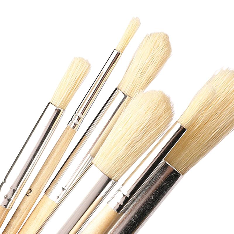 12Pcs Oil Brushes Round Head Pig Bristle Hair Acrylic Art Brushes Long Wood Rod Painting Brush Artist Supply