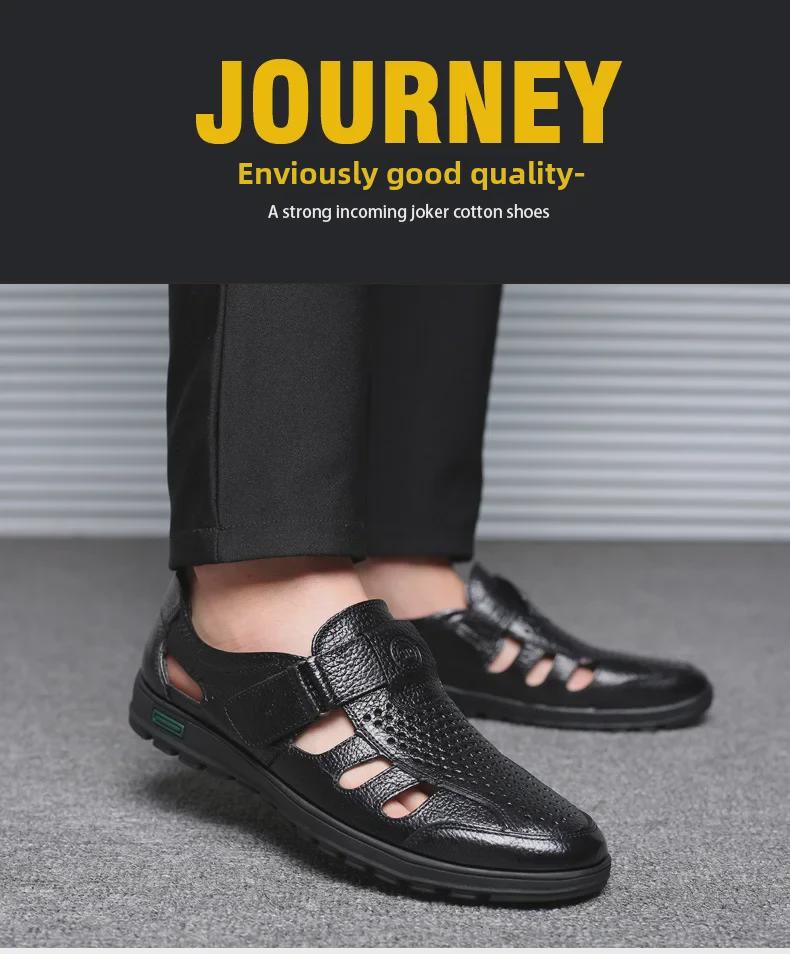 Herrsommar Sandaler i andningsbart läder - Svarta Casual Koreansk stil Formella skor