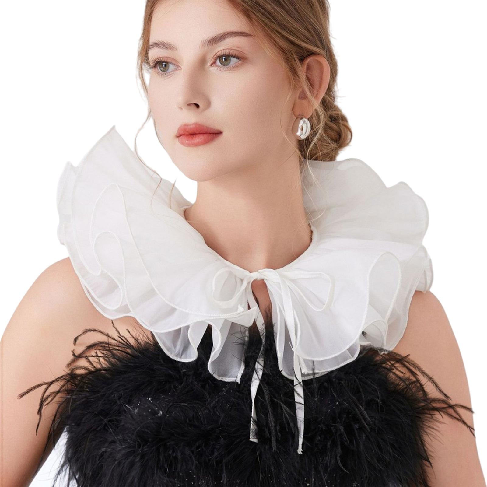 

Съемный кружевной воротник с оборками, аксессуар клоуна на Хэллоуин, легкая полиэстеровая сетка, унисекс шейное украшение для женщин белый