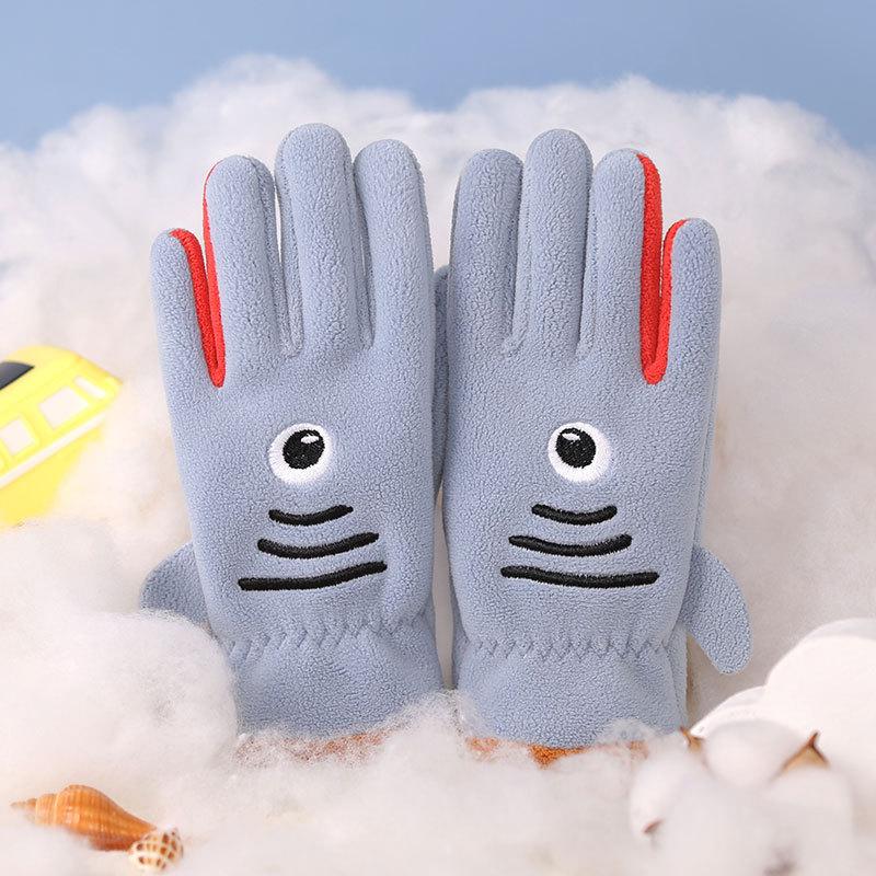 Gants pour enfants hommes et femmes ours de dessin animé brodés automne et hiver extérieur équitation patin à roulettes velours coupe-vent gants chauds