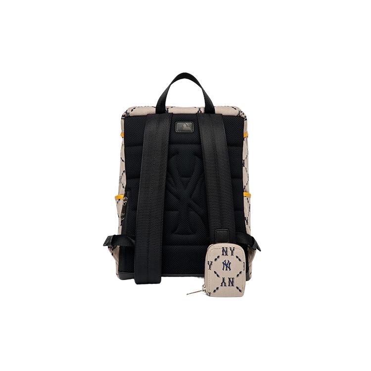 New MLB Monogram Collection Polyester With Artificial Leather Laptop Bag Backpack Regular Unisex Beige 3ABKM022N-50BGS