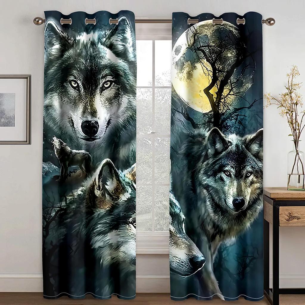 3D Sacred Blue Dragon Curtains Animal Wolf Curtains 2 Panels Children's Room Bedroom Decor Curtains Living Room Balcony Decor